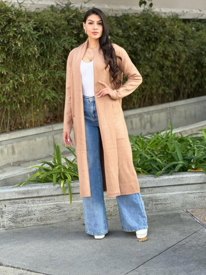 Women's Fine Knit Lightweight Midi Cardigan with Pockets - AMVIM