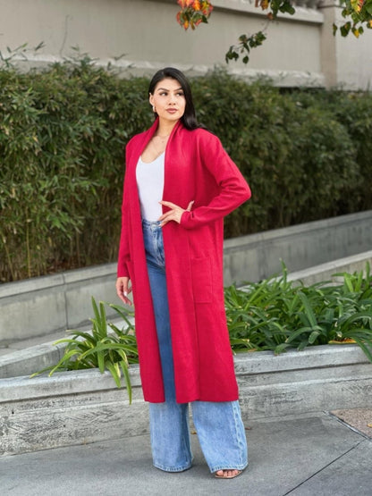 Women's Fine Knit Lightweight Midi Cardigan with Pockets - AMVIM