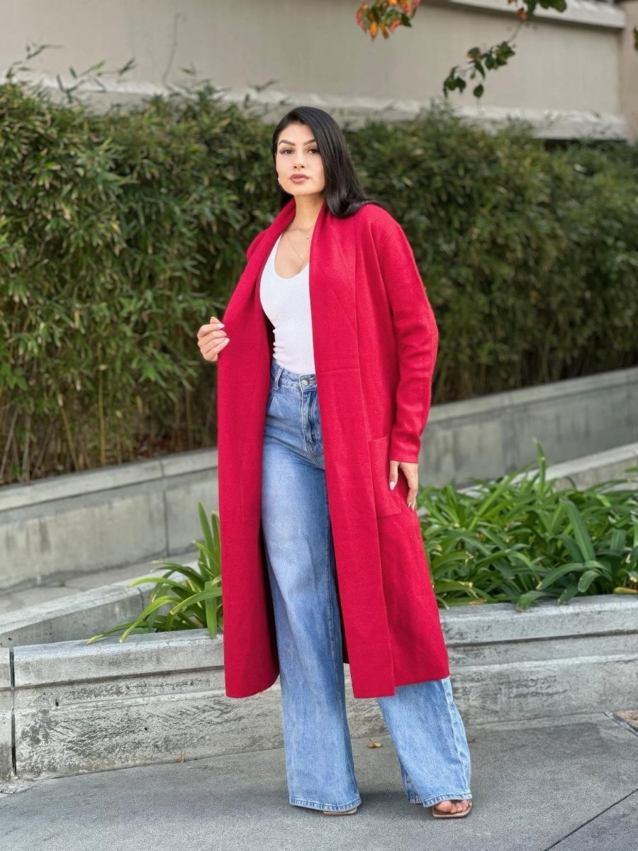 Women's Fine Knit Lightweight Midi Cardigan with Pockets - AMVIM