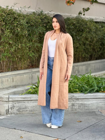 Women's Fine Knit Lightweight Midi Cardigan with Pockets - AMVIM