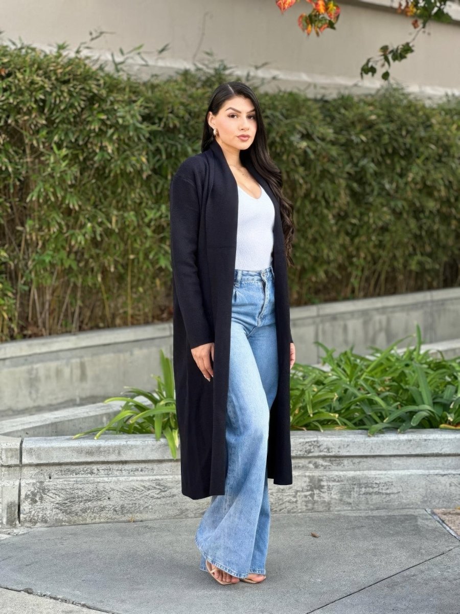 Women's Fine Knit Lightweight Midi Cardigan with Pockets - AMVIM