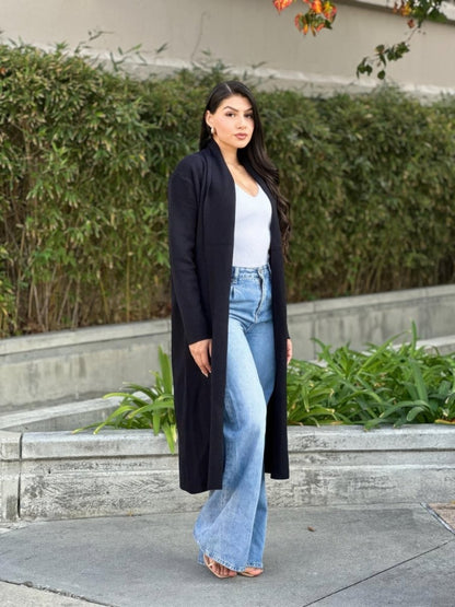 Women's Fine Knit Lightweight Midi Cardigan with Pockets - AMVIM