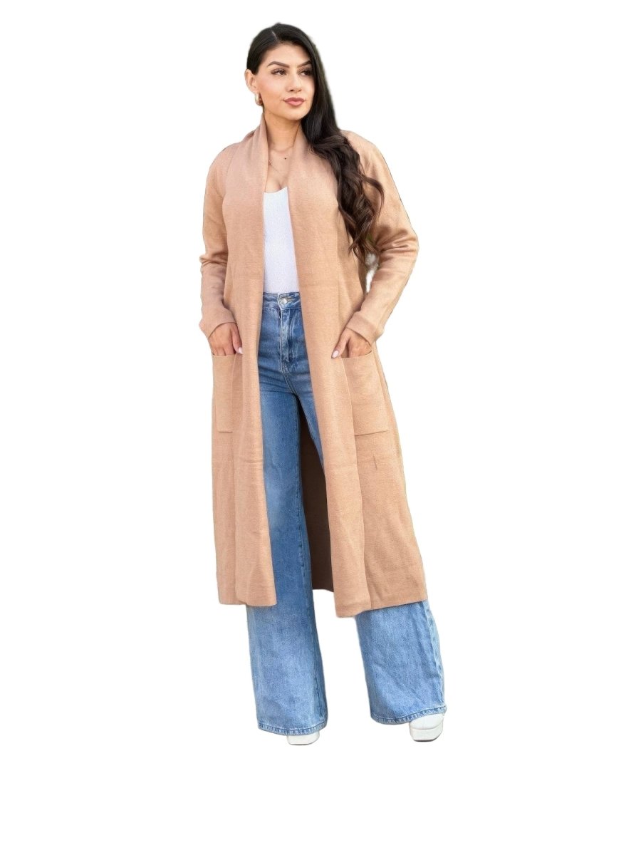 Women's Fine Knit Lightweight Midi Cardigan with Pockets - AMVIM