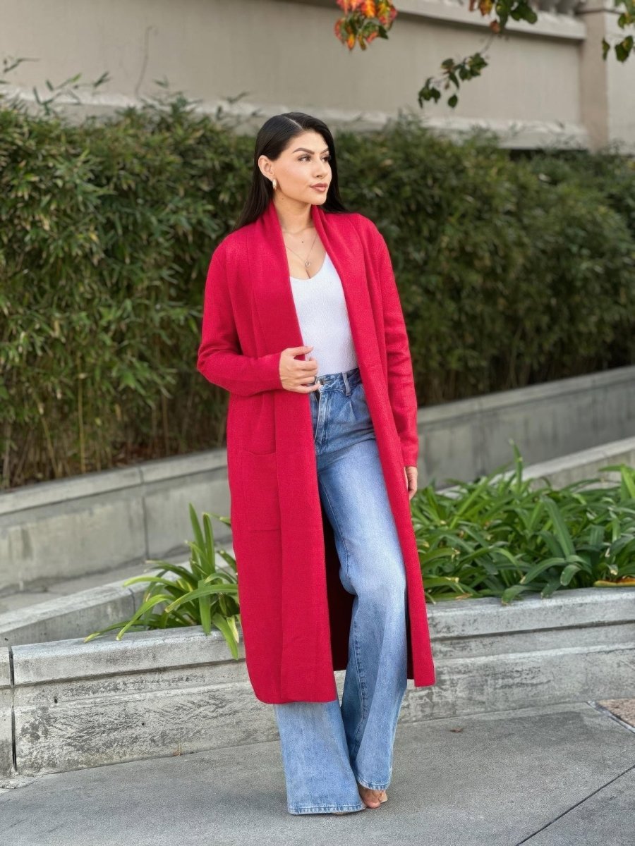 Women's Fine Knit Lightweight Midi Cardigan with Pockets - AMVIM