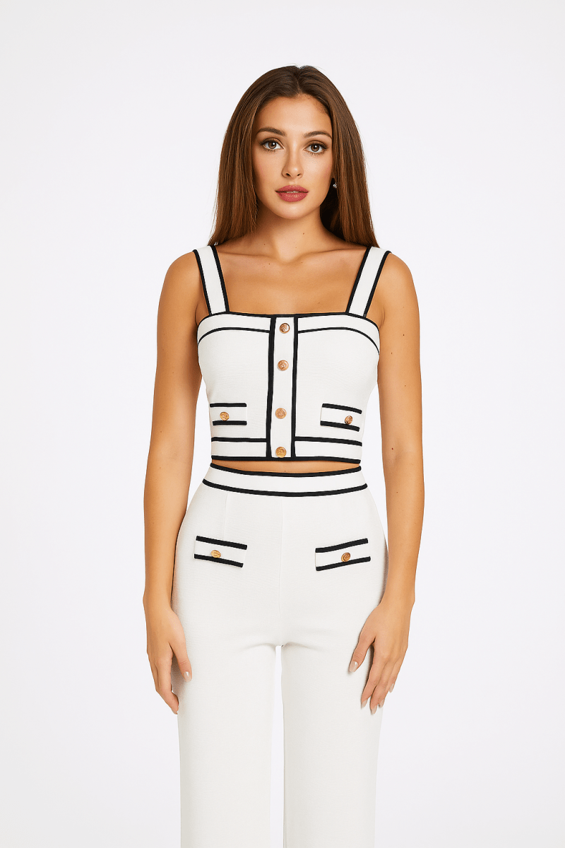 Women’s Fitted Contrast Two Piece Set – Long Sleeve & Skirt - AMVIM