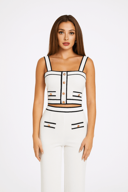 Women’s Fitted Contrast Two Piece Set – Long Sleeve & Skirt - AMVIM