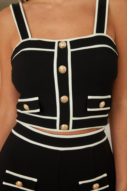 Women’s Fitted Contrast Two Piece Set – Long Sleeve & Skirt - AMVIM