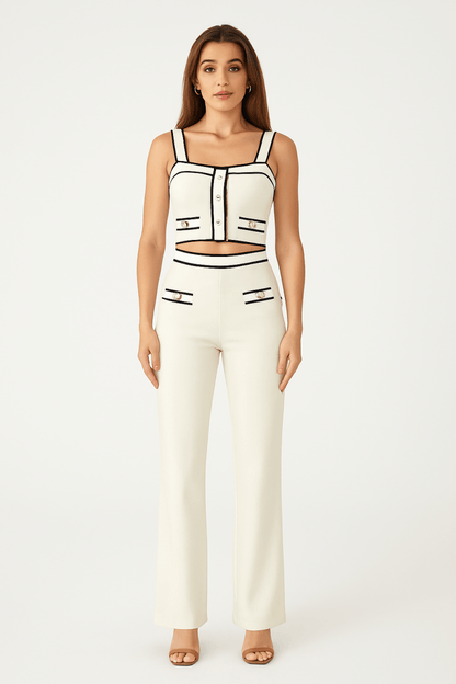 Women’s Fitted Contrast Two Piece Set – Long Sleeve & Skirt - AMVIM