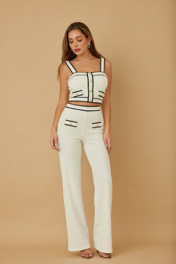 Women’s Fitted Contrast Two Piece Set – Long Sleeve &amp; Skirt - AMVIM