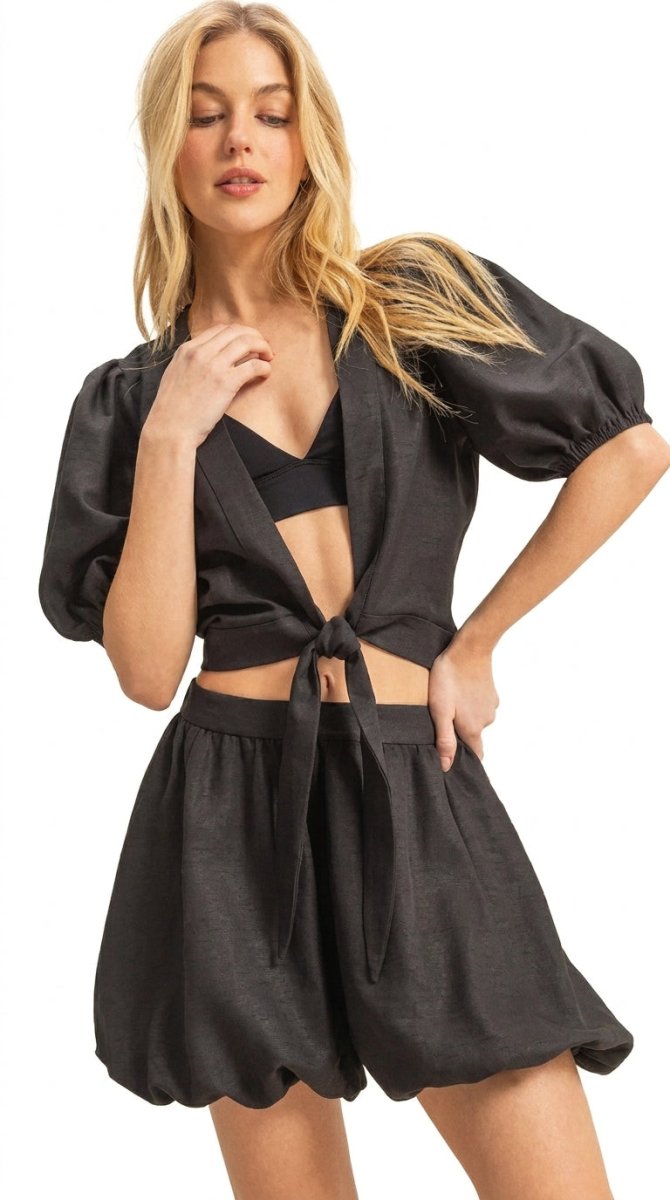 Women's Front Tie Top and Bubble Hem Shorts - AMVIM