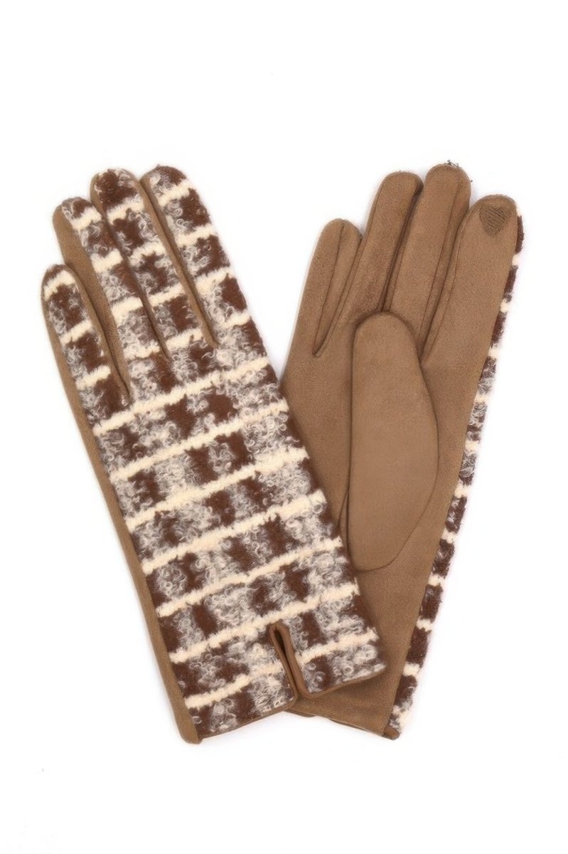 Women's Fuzzy Check Touchscreen Winter Plaid Gloves - AMVIM