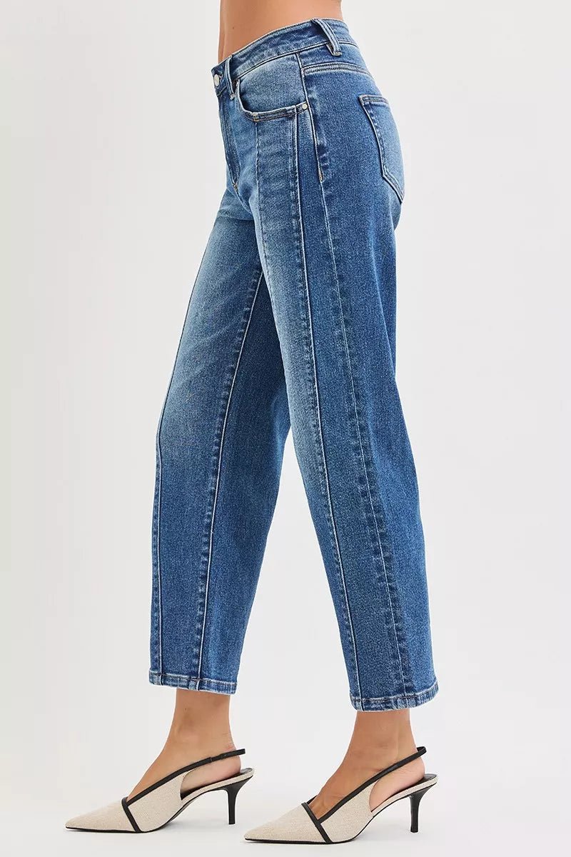 Women's High Rise Distressed Crop Straight Leg Jeans - AMVIM