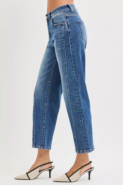 Women's High Rise Distressed Crop Straight Leg Jeans - AMVIM