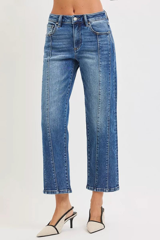 Women's High Rise Distressed Crop Straight Leg Jeans - AMVIM