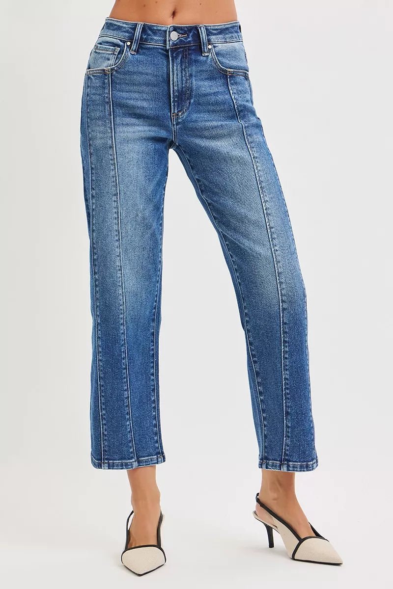 Women's High Rise Distressed Crop Straight Leg Jeans - AMVIM