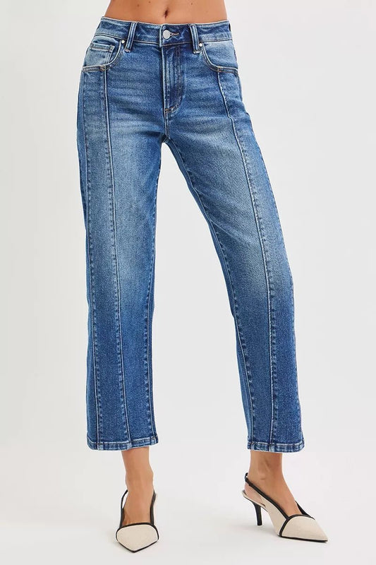 Women's High Rise Distressed Crop Straight Leg Jeans - AMVIM
