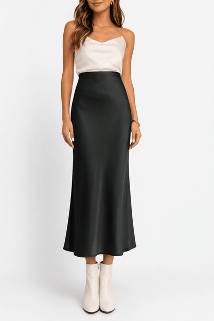 Womens High Waist Midi Skirt Classic Basic Style - AMVIM