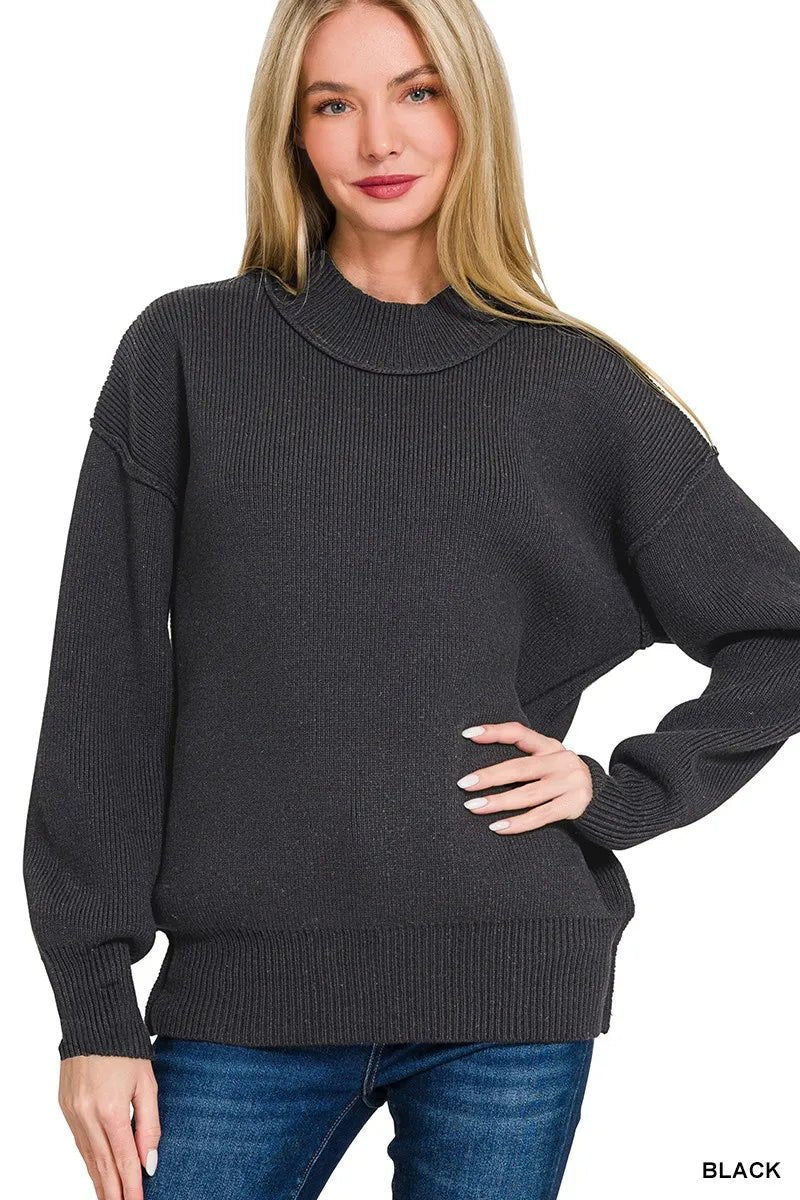 Women's Knit Sweater – Wide Neckband Drop Shoulder - AMVIM