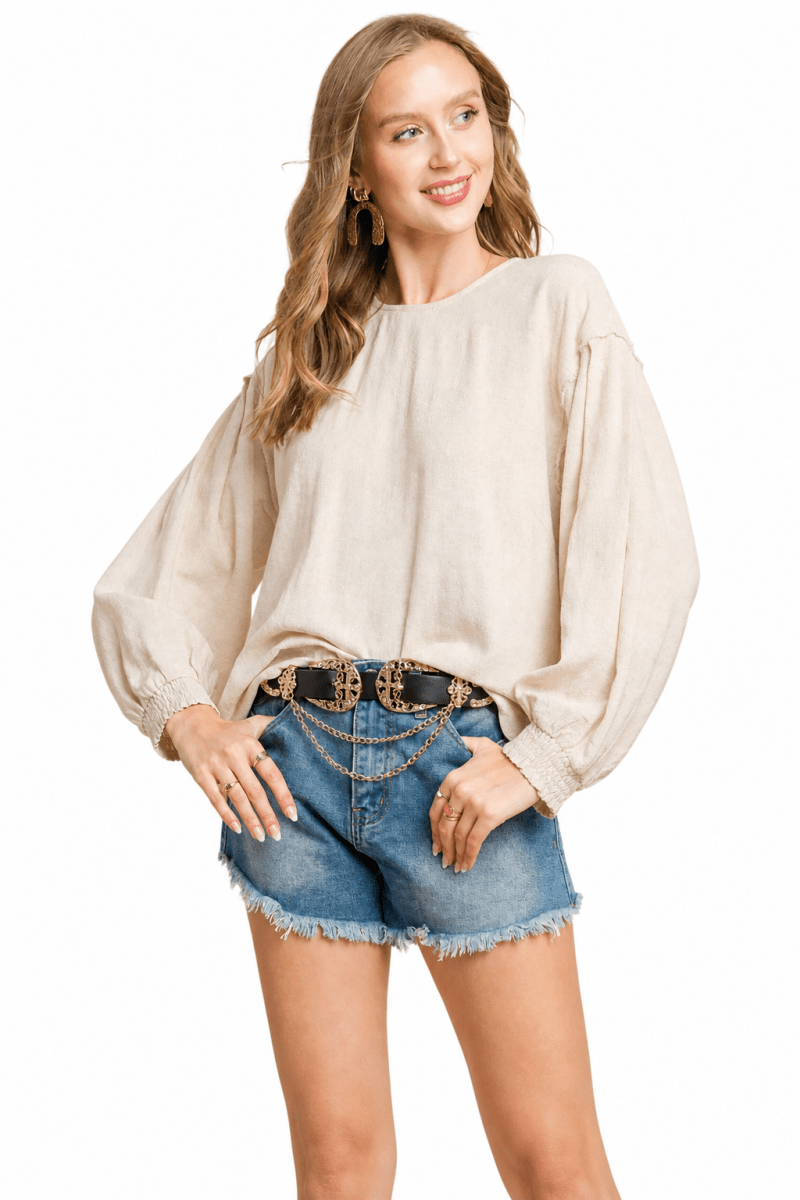 Women's Linen Blouse – Scallop Hem Relaxed Fit - AMVIM