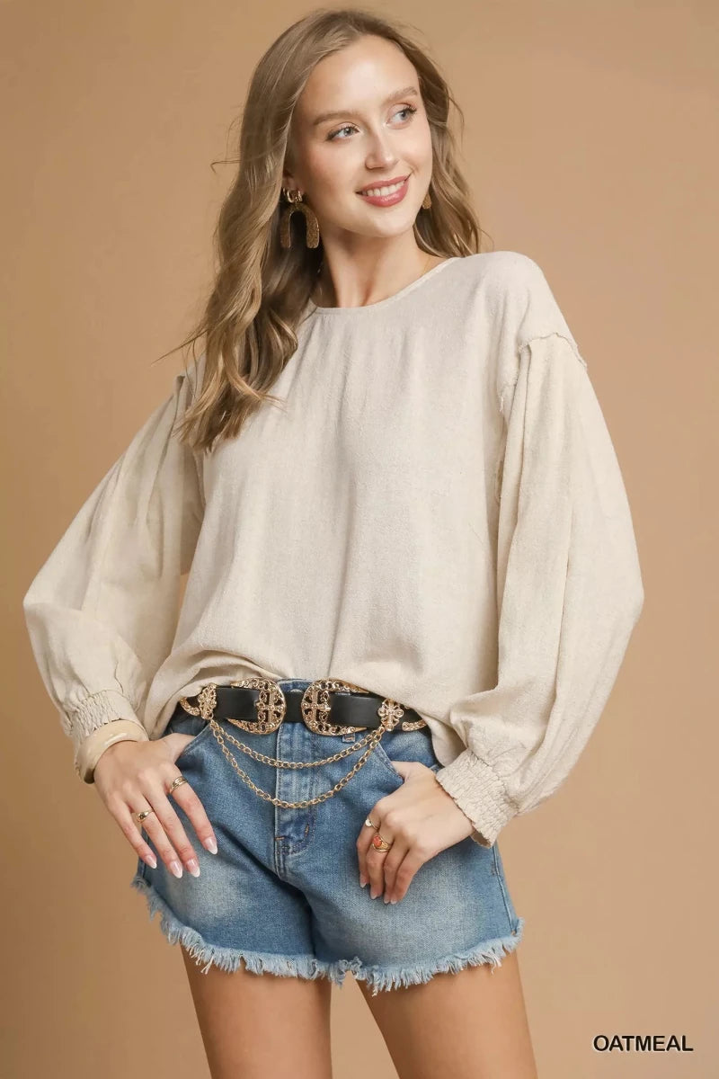 Women's Linen Blouse – Scallop Hem Relaxed Fit - AMVIM