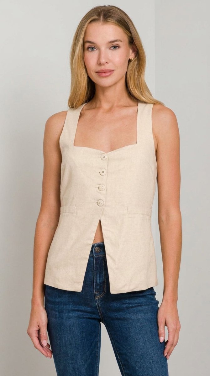 Women's Linen Vest Sand Beige – Tailored Fit - AMVIM