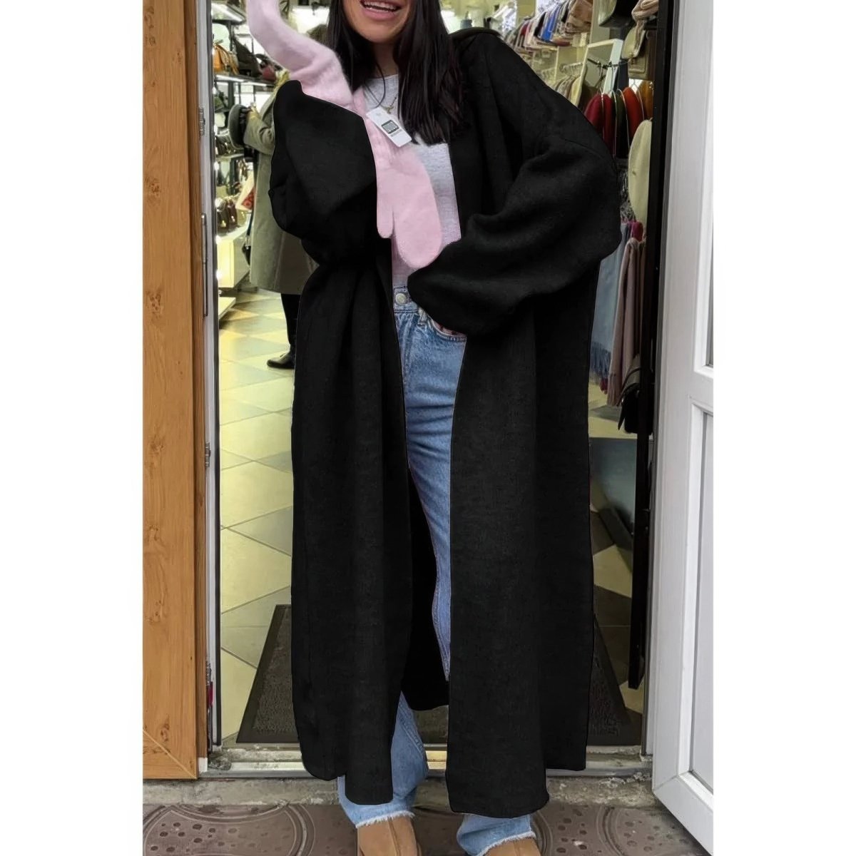 Women's Long Open Front Knit Cardigan with Relaxed Fit - AMVIM