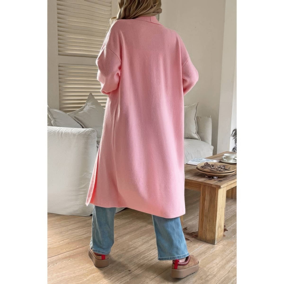 Women's Long Open Front Knit Cardigan with Relaxed Fit - AMVIM