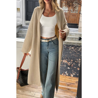 Women's Long Open Front Knit Cardigan with Relaxed Fit - AMVIM