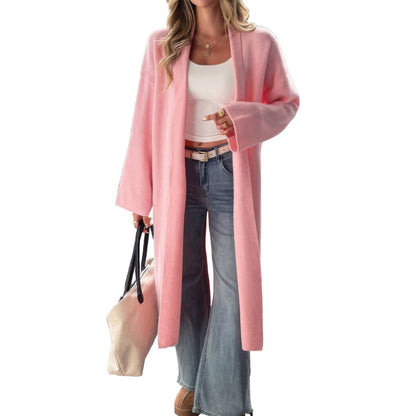 Women's Long Open Front Knit Cardigan with Relaxed Fit - AMVIM