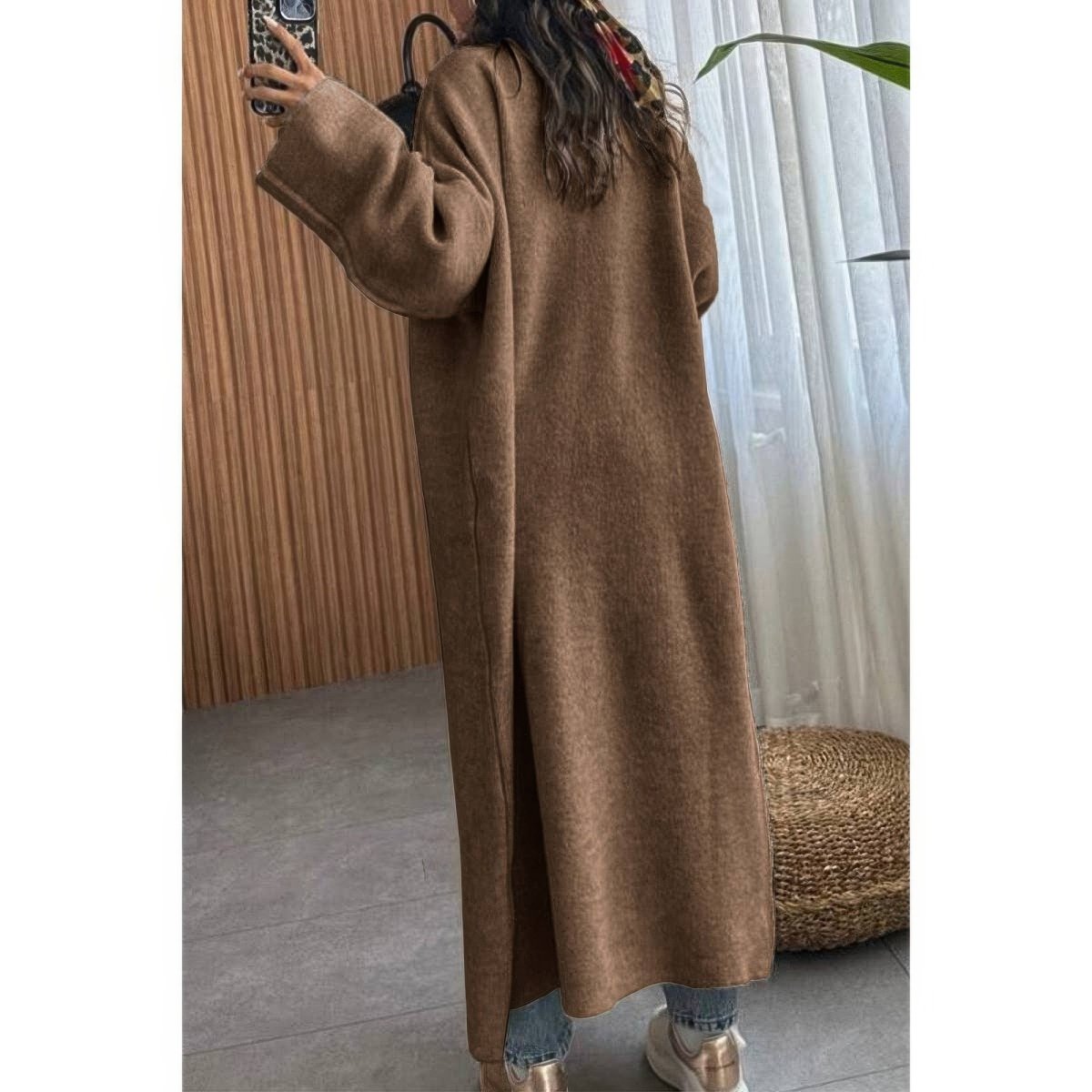 Women's Long Open Front Knit Cardigan with Relaxed Fit - AMVIM