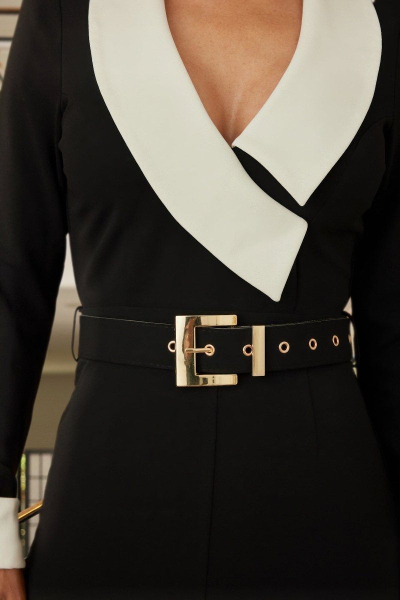 Women's Long Sleeve Elegant Jumpsuit with Contrast Design - AMVIM