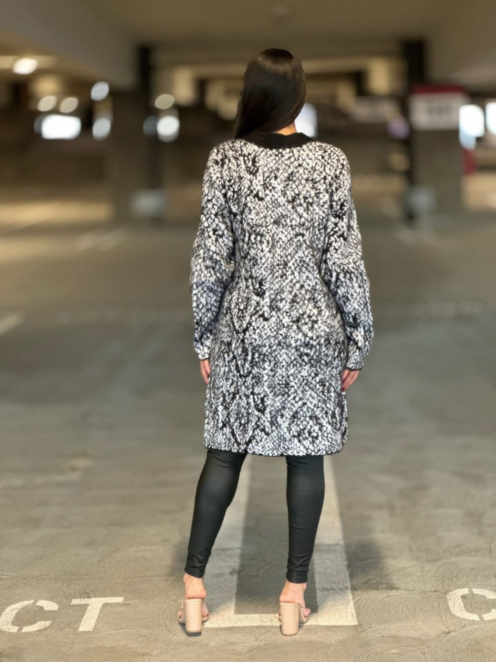 Snake Print Longline Cardigan - Button-Down Long Sleeve Women&