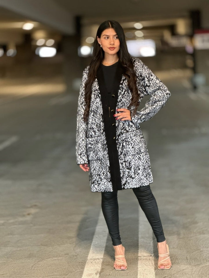 Snake Print Longline Cardigan - Button-Down Long Sleeve Women&