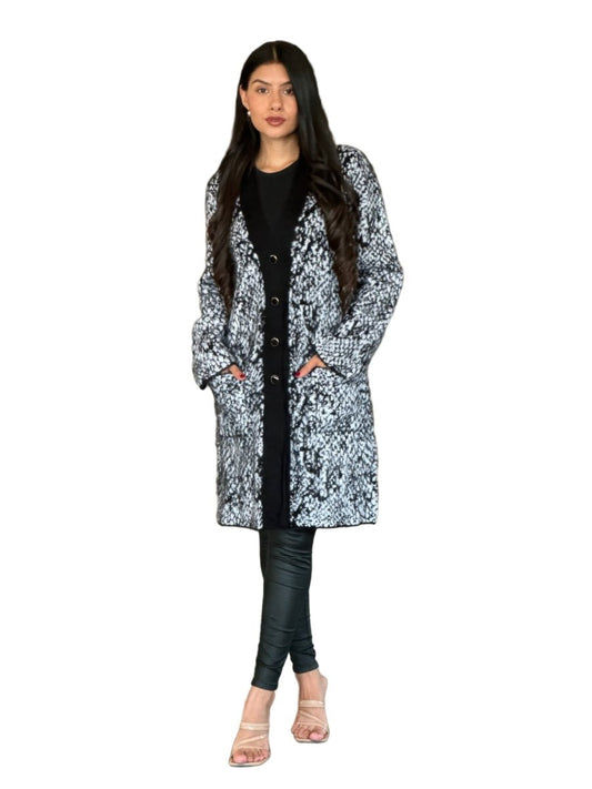 Women's Longline Snake Print Button - Down Cardigan - AMVIM