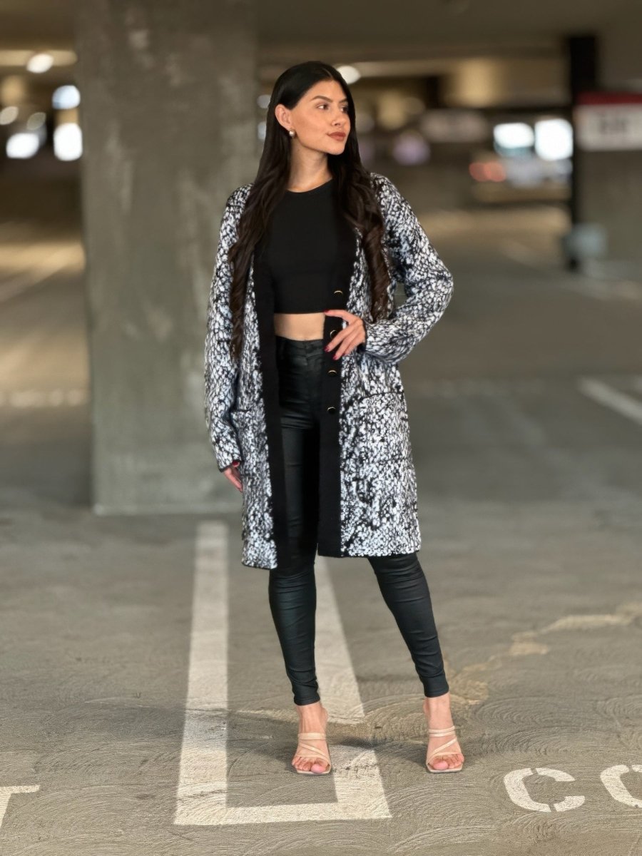 Women's Longline Snake Print Button - Down Cardigan - AMVIM