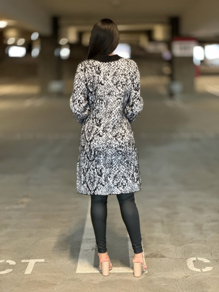 Snake Print Longline Cardigan - Button-Down Long Sleeve Women&