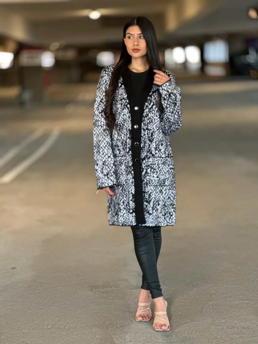 Snake Print Longline Cardigan - Button-Down Long Sleeve Women&