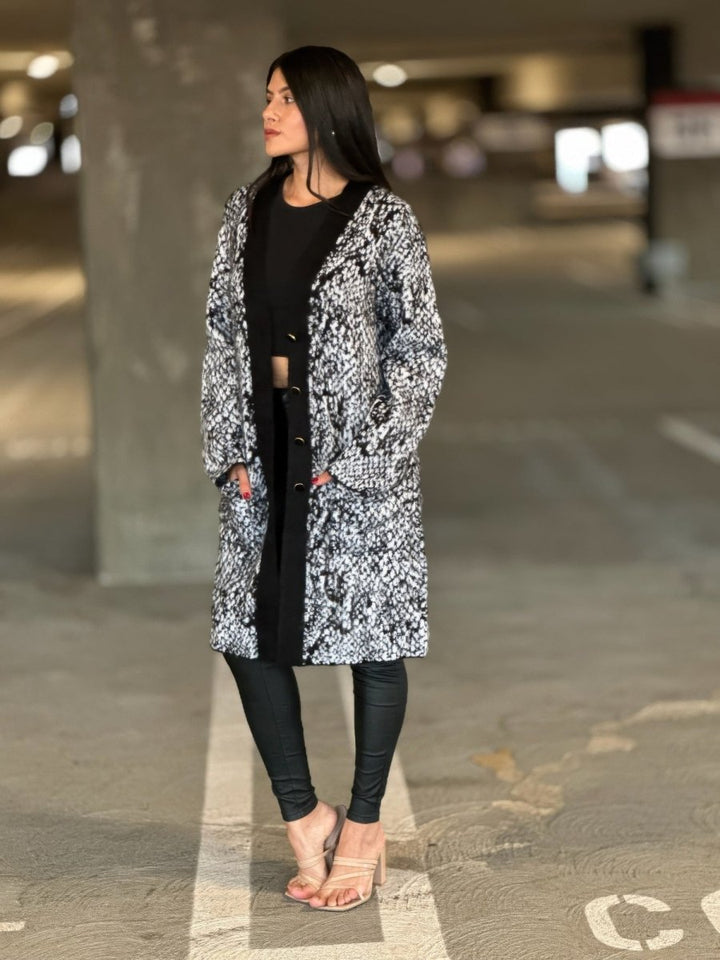 Snake Print Longline Cardigan - Button-Down Long Sleeve Women&