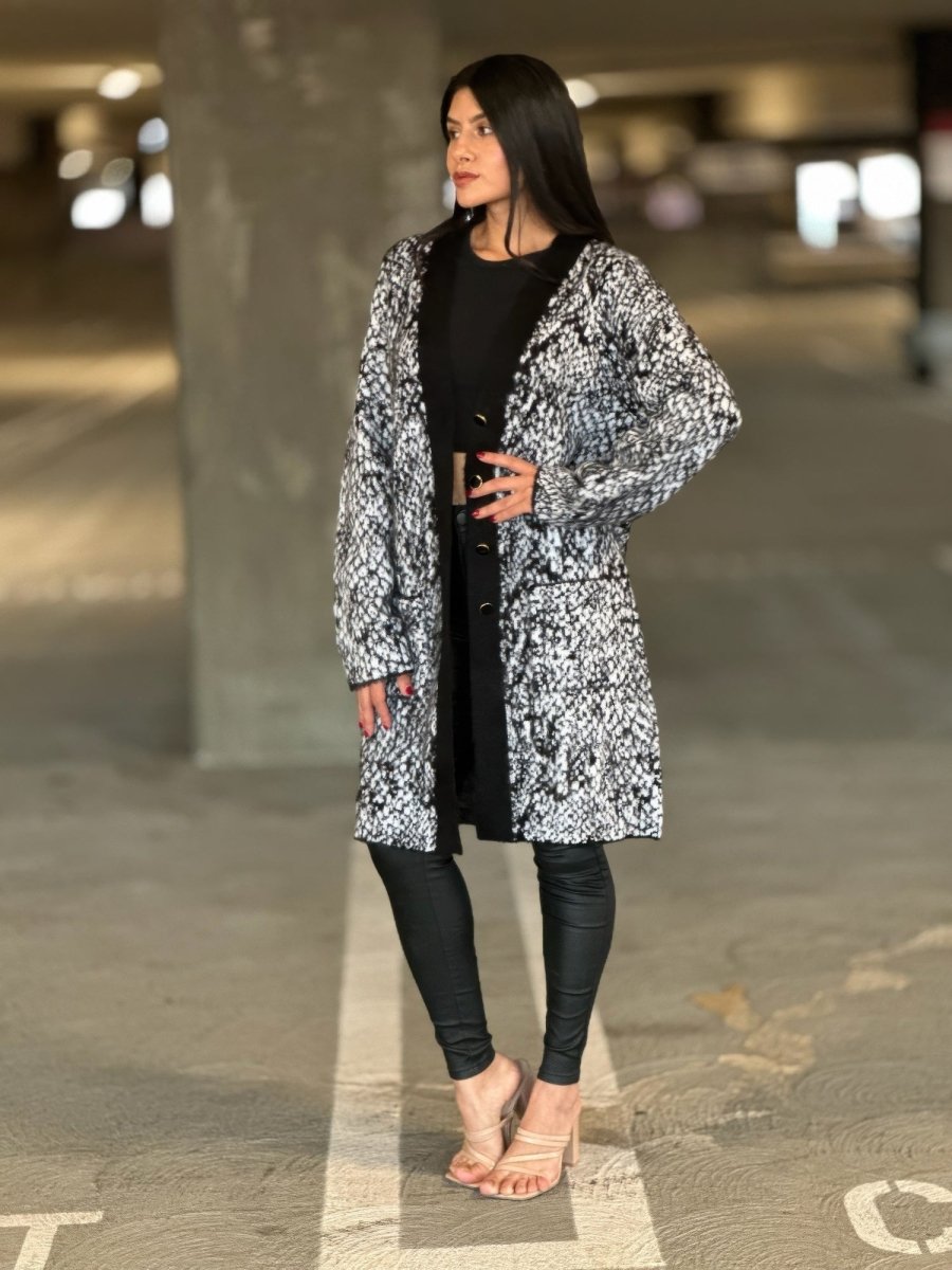 Snake Print Longline Cardigan - Button-Down Long Sleeve Women&