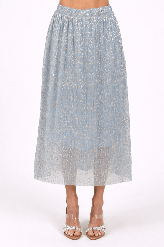 Women's Metallic Glitter Pleated Midi Skirt with Elastic Waistband - AMVIM