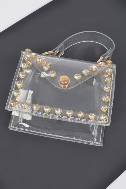Women's Mini Clear Rhinestone Studded Crossbody Bag - AMVIM