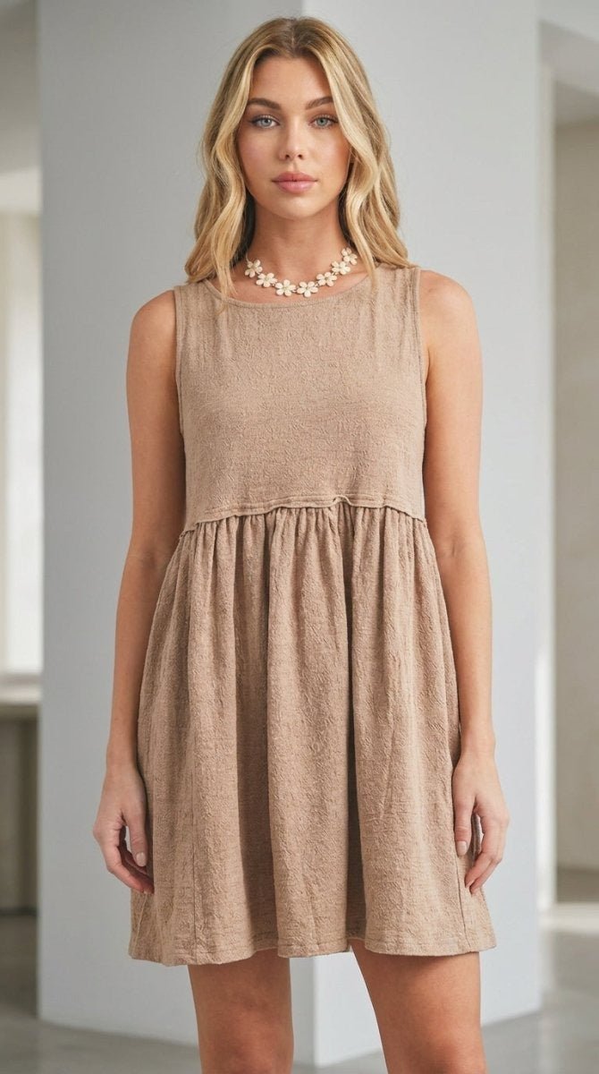 Women's Mini Tank Dress – Round Neck in Oatmeal - AMVIM