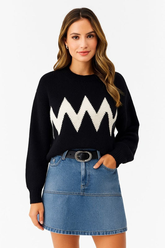 Women's Mock Neck Contrast Trim Long Sleeve Sweater - AMVIM