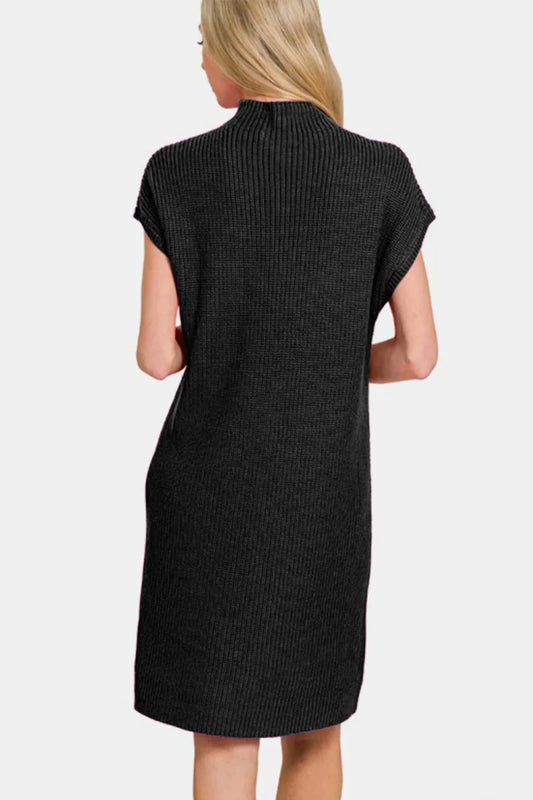 Womens Mock Neck Short Sleeve Sweater Dress for Versatile Style - AMVIM