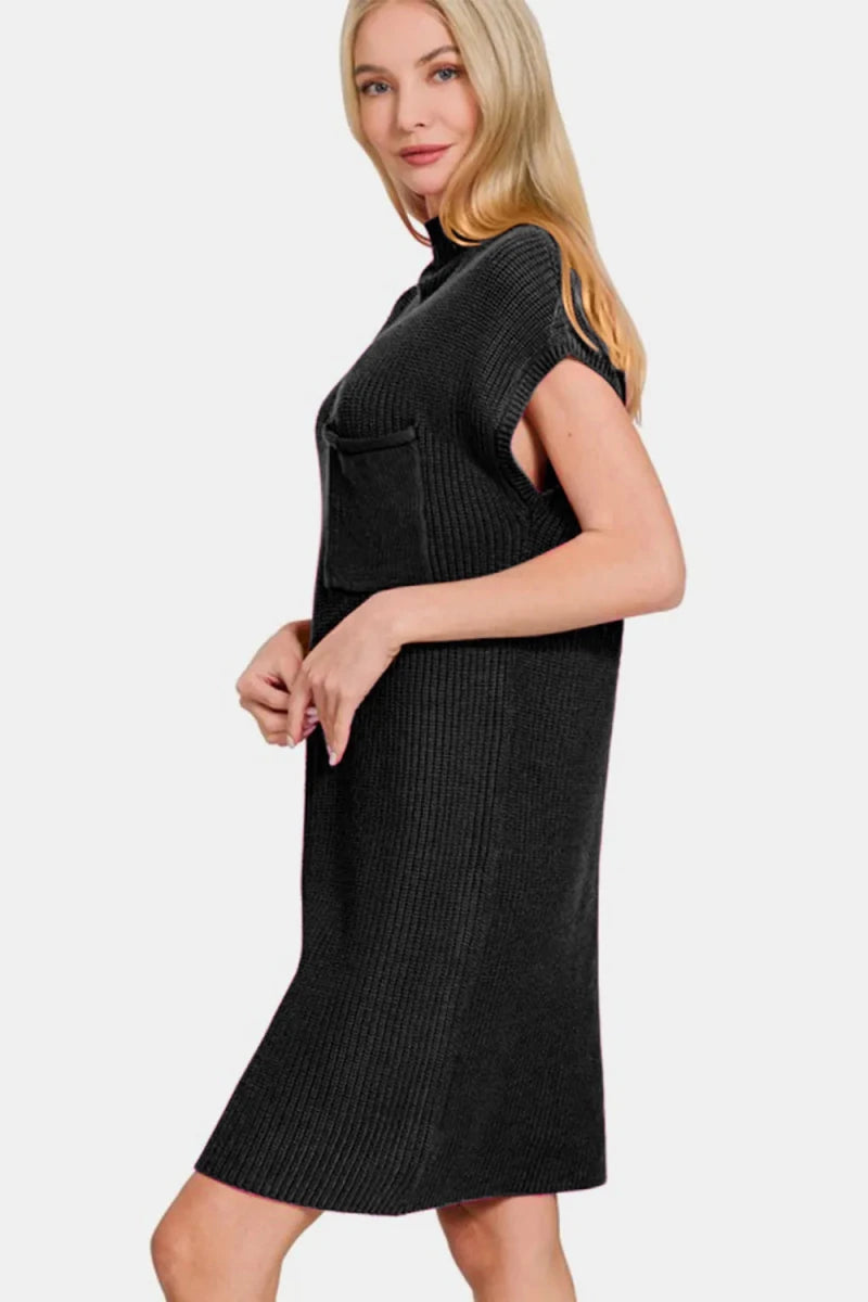 Womens Mock Neck Short Sleeve Sweater Dress for Versatile Style - AMVIM