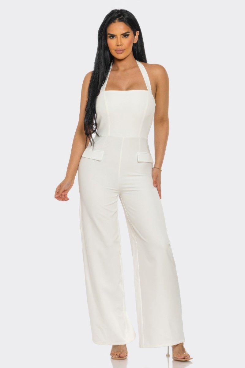 Women's Off White Halter Neck Jumpsuit – Slim Fit - AMVIM
