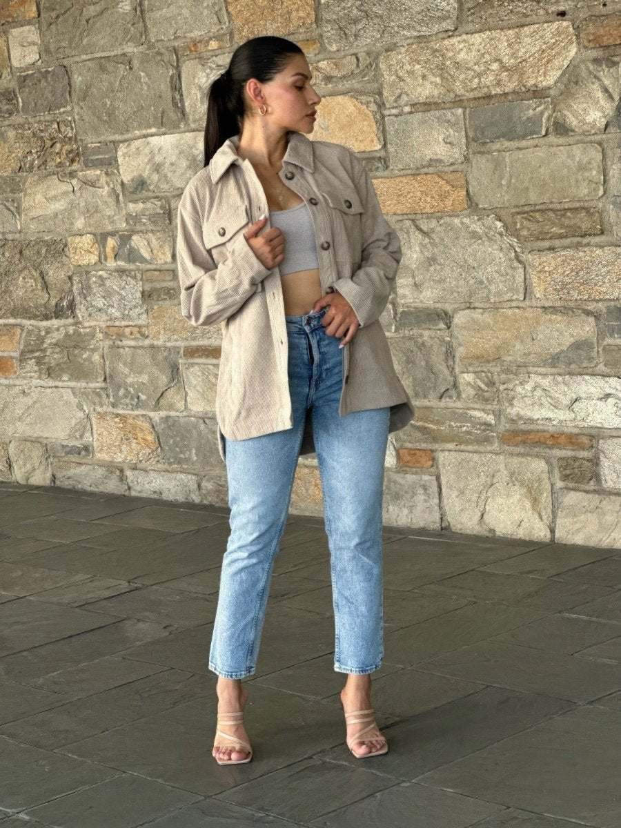 Women's Oversized Corduroy Shacket Button Down Jacket - AMVIM