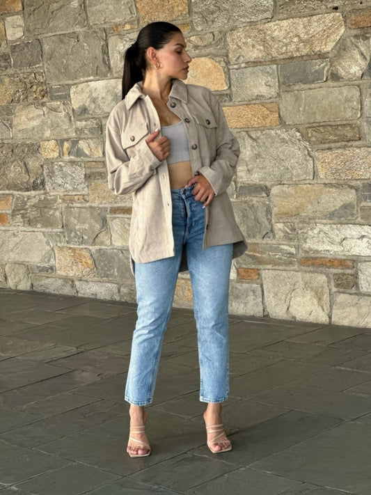 Women's Oversized Corduroy Shacket Button Down Jacket - AMVIM