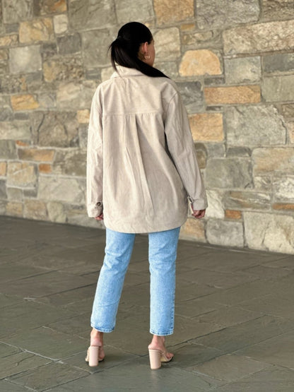 Women's Oversized Corduroy Shacket Button Down Jacket - AMVIM