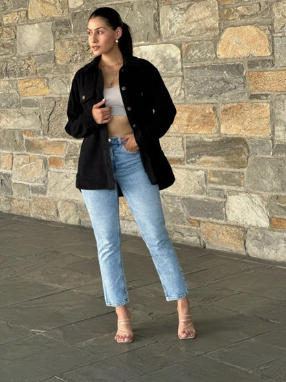 Women's Oversized Corduroy Shacket Button Down Jacket - AMVIM